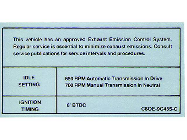 Vehicle Emission Control Information Engine Decal, C8OE-9C485-C