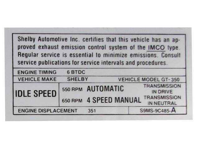 Vehicle Emission Control Information Engine Decal, S9MS-9C485-A