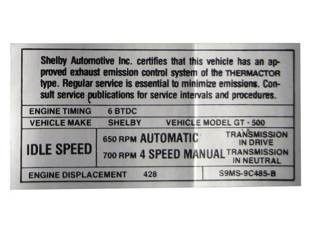 Vehicle Emission Control Information Engine Decal, S9MS-9C485-B