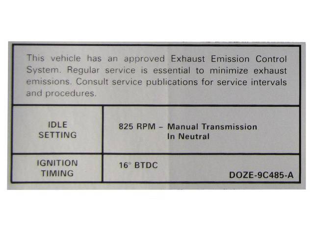 Vehicle Emission Control Information Engine Decal, D0ZE-9C485-A