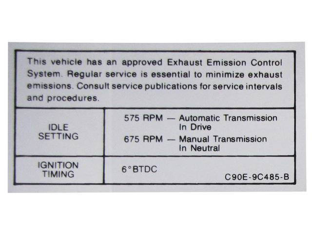 Vehicle Emission Control Information Engine Decal, C9OE-9C485-B