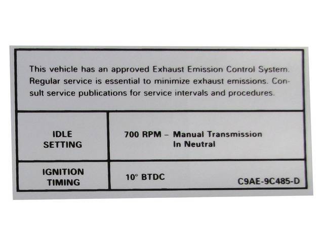 Vehicle Emission Control Information Engine Decal, C9AE-9C485-D
