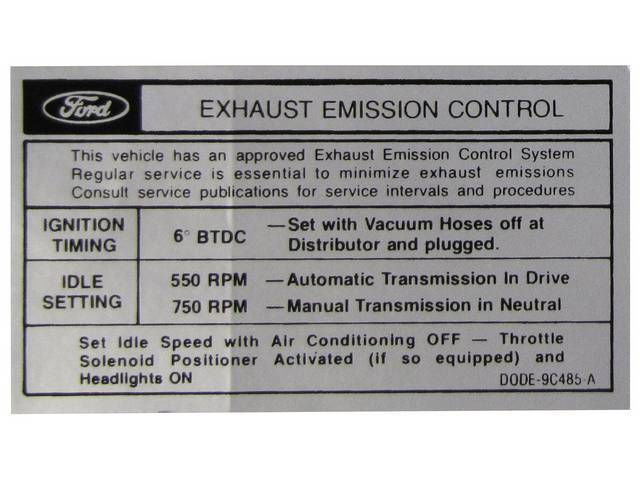 Vehicle Emission Control Information Engine Decal, D0DE-9C485-A