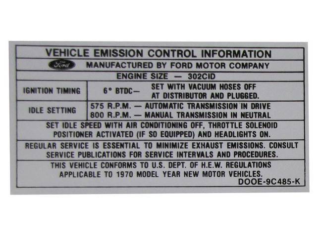 Vehicle Emission Control Information Engine Decal, D0OE-9C485-K