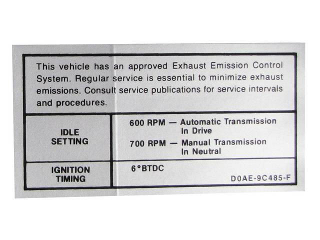 Vehicle Emission Control Information Engine Decal, D0AE-9C485-F