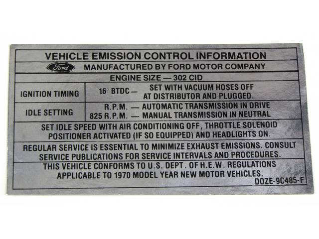 Vehicle Emission Control Information Engine Decal, D0ZE-9C485-F