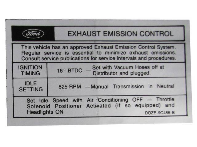 Vehicle Emission Control Information Engine Decal, D0ZE-9C485-B