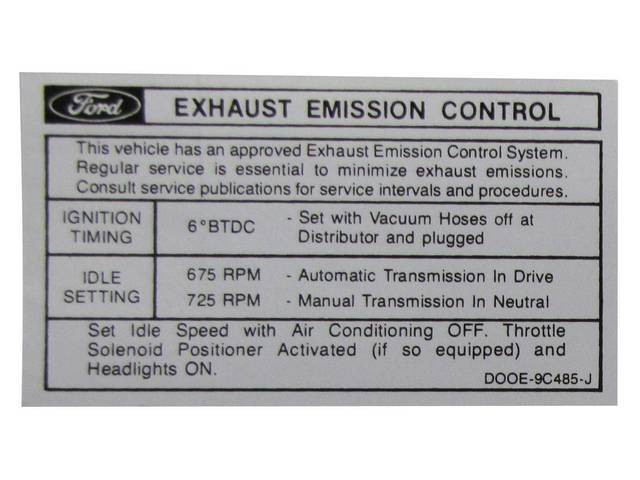 Vehicle Emission Control Information Engine Decal, D0OE-9C485-J