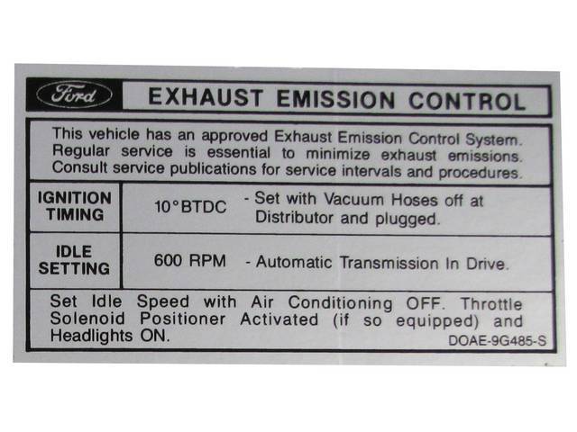 Vehicle Emission Control Information Engine Decal, D0AE-9C485-S