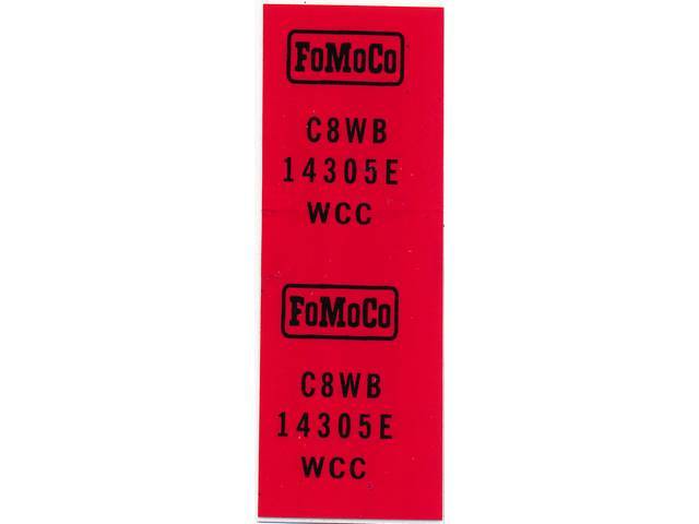 Alternator Wire Harness Tag Decal, C8WB-14305-E