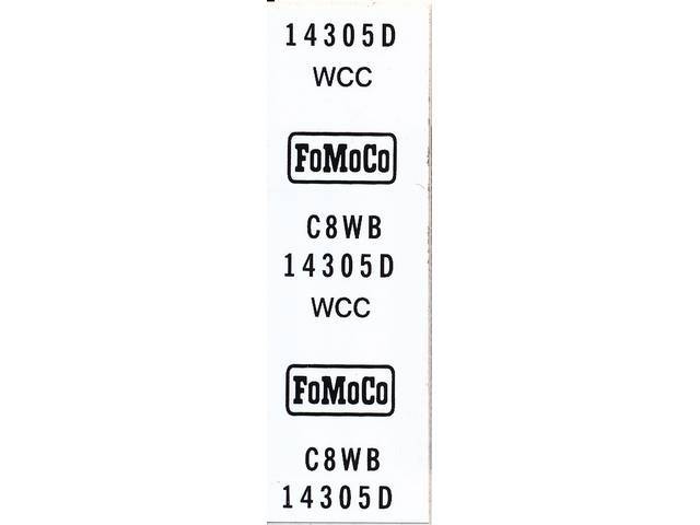 Alternator Wire Harness Tag Decal, C8WB-14305-D