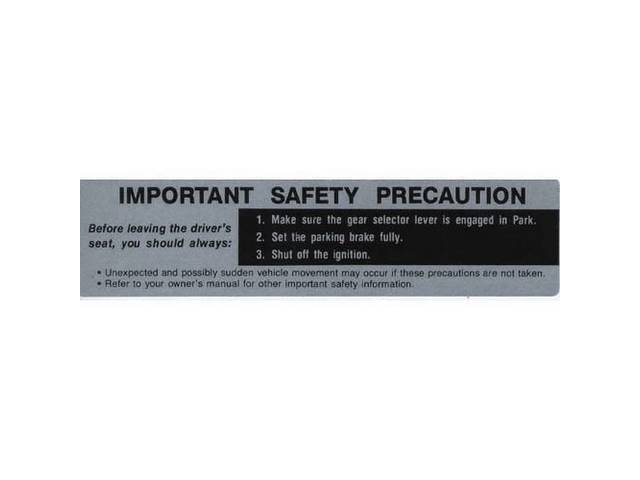 Important Safety Precaution Interior Decal