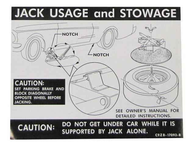 Jack Instructions Trunk Decal, C9ZB-17093-B