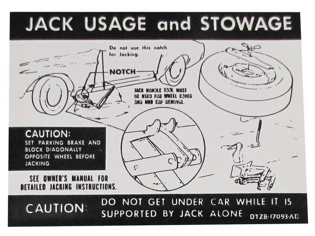 Jack Instructions Trunk Decal, D1ZB-17093-AC