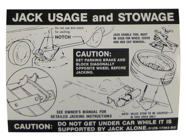Jack Instructions Trunk Decal, D1ZB-17093-BD