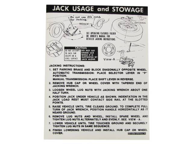 Jack Instructions Trunk Decal, D3ZB-17093-CA