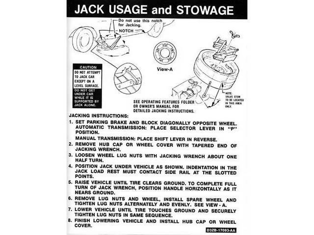 Jack Instructions Trunk Decal, D3ZB-17093-AA