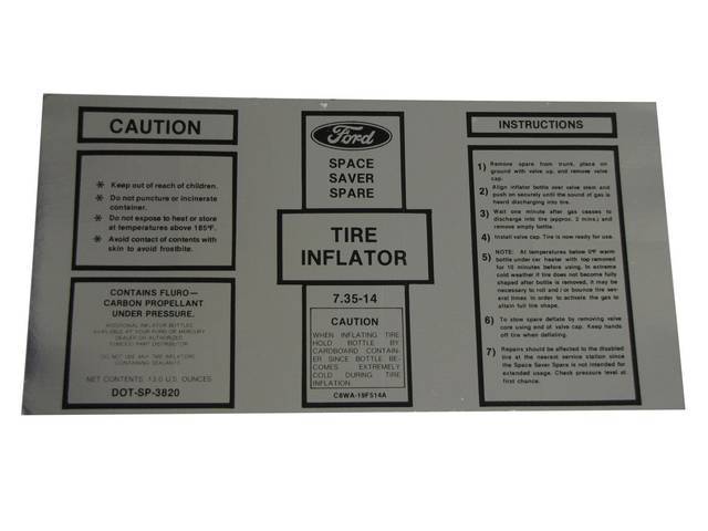 Space Saver Air Bottle Trunk Decal, C8WA-19F514-A