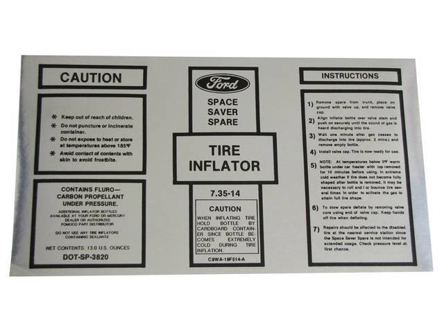 Space Saver Air Bottle Trunk Decal, C9WA-19F514-A