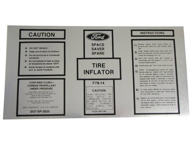 Space Saver Air Bottle Trunk Decal, D1ZA-19F514-A