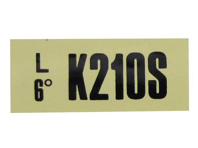 Engine Identification ID Code Decal, K210S
