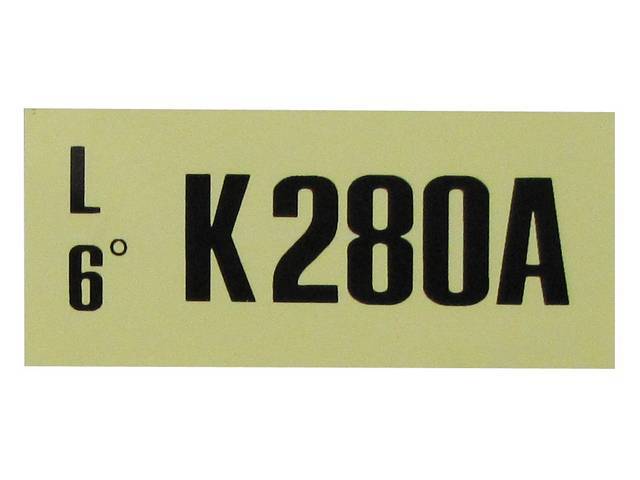 Engine Identification ID Code Decal, K280A