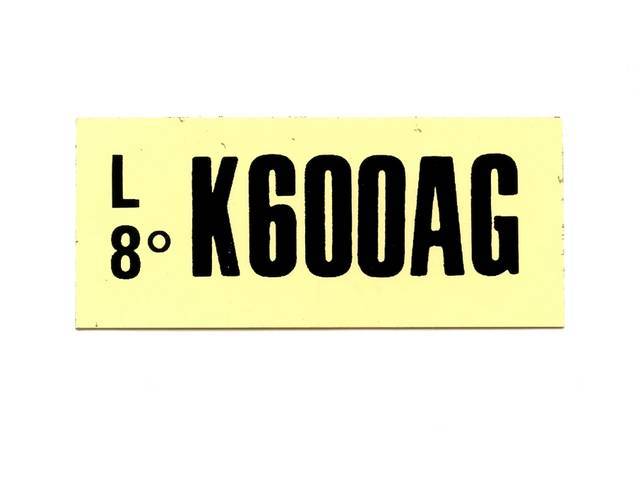 Engine Identification ID Code Decal, K600AG
