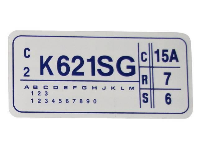 Engine Identification ID Code Decal, K621SG