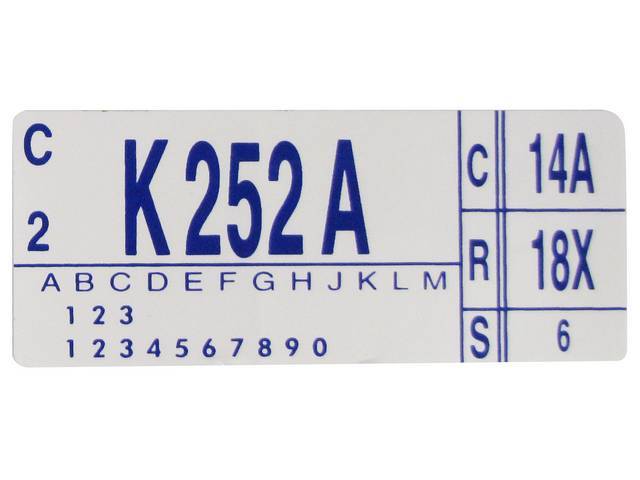 Engine Identification ID Code Decal, K252A