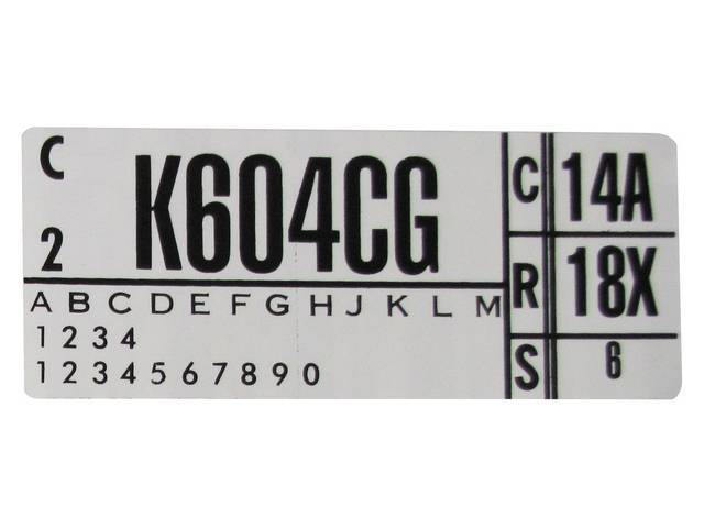 Engine Identification ID Code Decal, K604CG