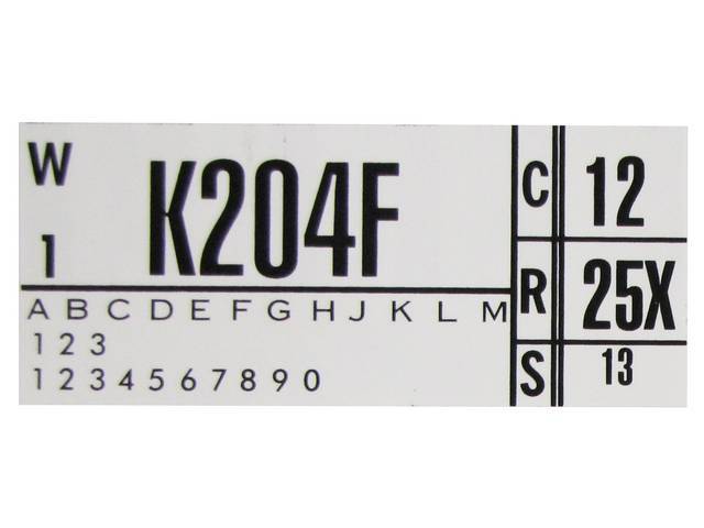 Engine Identification ID Code Decal, K204F