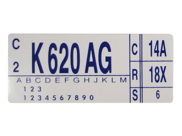 Engine Identification ID Code Decal, K620AG