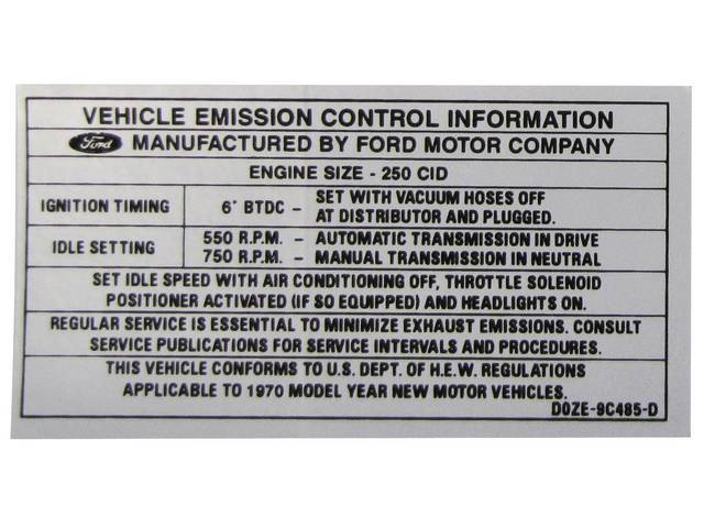 Vehicle Emission Control Information Engine Decal, D0ZE-9C485-D