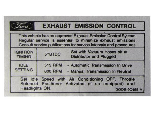 Vehicle Emission Control Information Engine Decal, D0OE-9C485-H