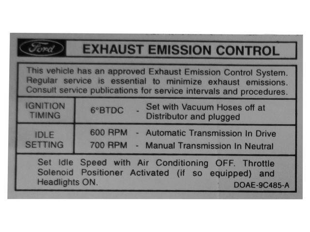 Vehicle Emission Control Information Engine Decal, D0AE-9C485-A