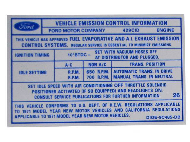 Vehicle Emission Control Information Engine Decal, D1OE-9C485-DB