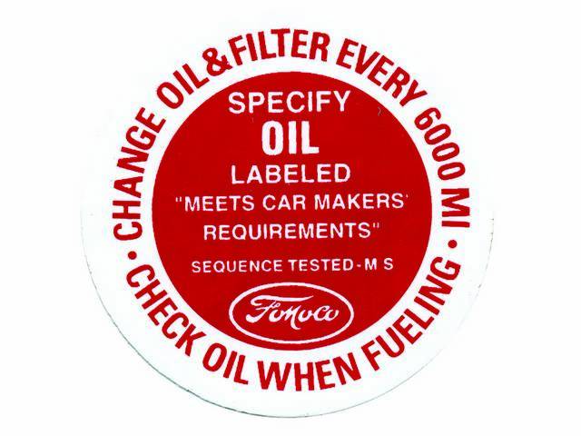 Valve Cover Breather & Oil Filler Cap Engine Decal, Specify Oil Labeled