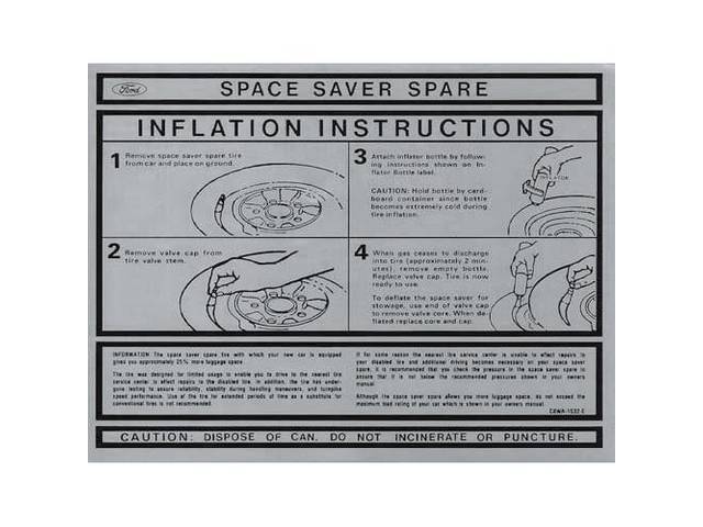 Space Saver Inflation Instructions Trunk Decal, C8WA-1532-E