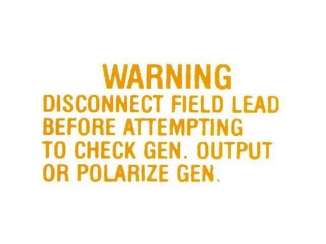 Generator Voltage Regulator Polarize Warning Engine Compartment Decal