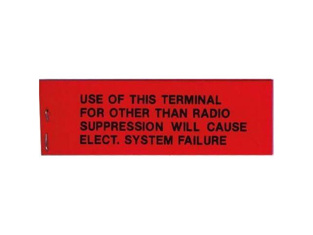 Voltage Regulator Wire Lead Warning Engine Compartment Tag