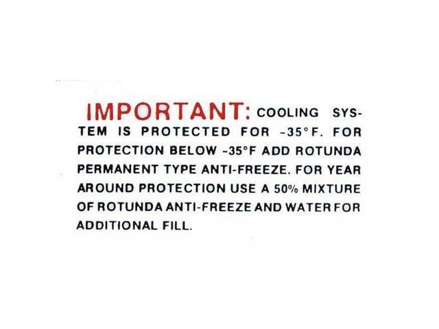 Radiator, Cooling System Info Engine Compartment Decal