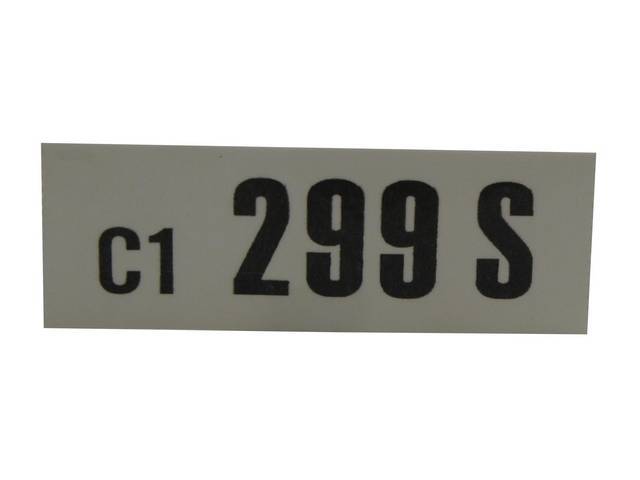 DECAL, Engine, Engine ID Code, C1 299S, black print