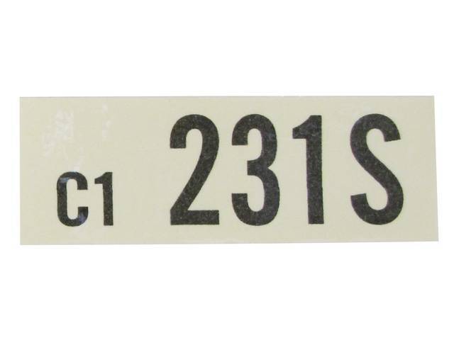 DECAL, Engine, Engine ID Code, 231S