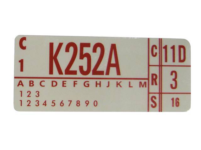DECAL, Engine, Engine ID Code, K252A