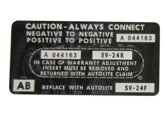 DECAL, Battery, ID and Warranty Info