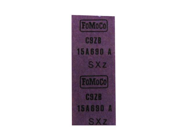 WIRE TAG, Interior, Convertible Power Top Feed Wire