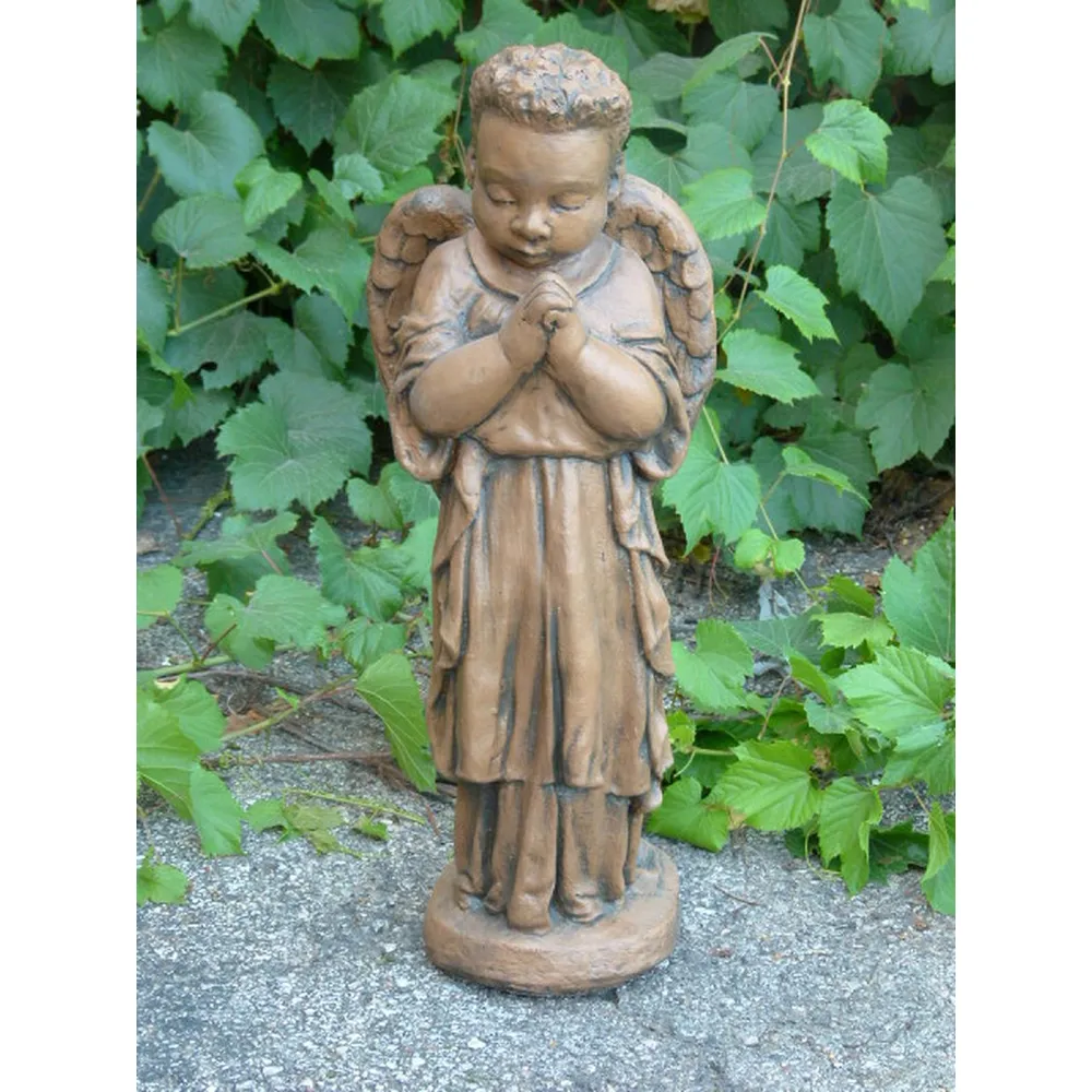 25″ Decorative Standing on Saddle Stone Boy Angel Statue – Cedar