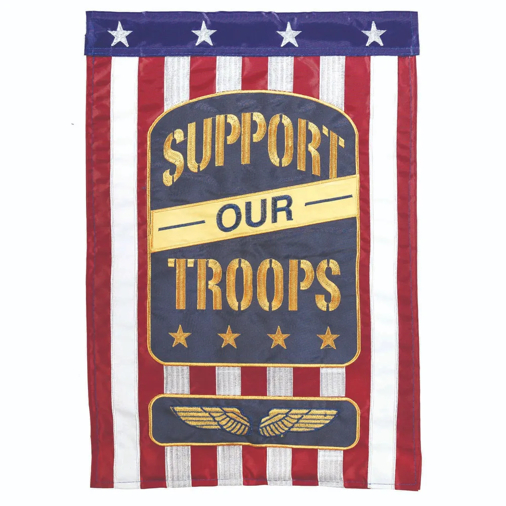 Stars and Stripes “Support Our Troops” Patriotic Outdoor Garden Flag – 18″ x 13″