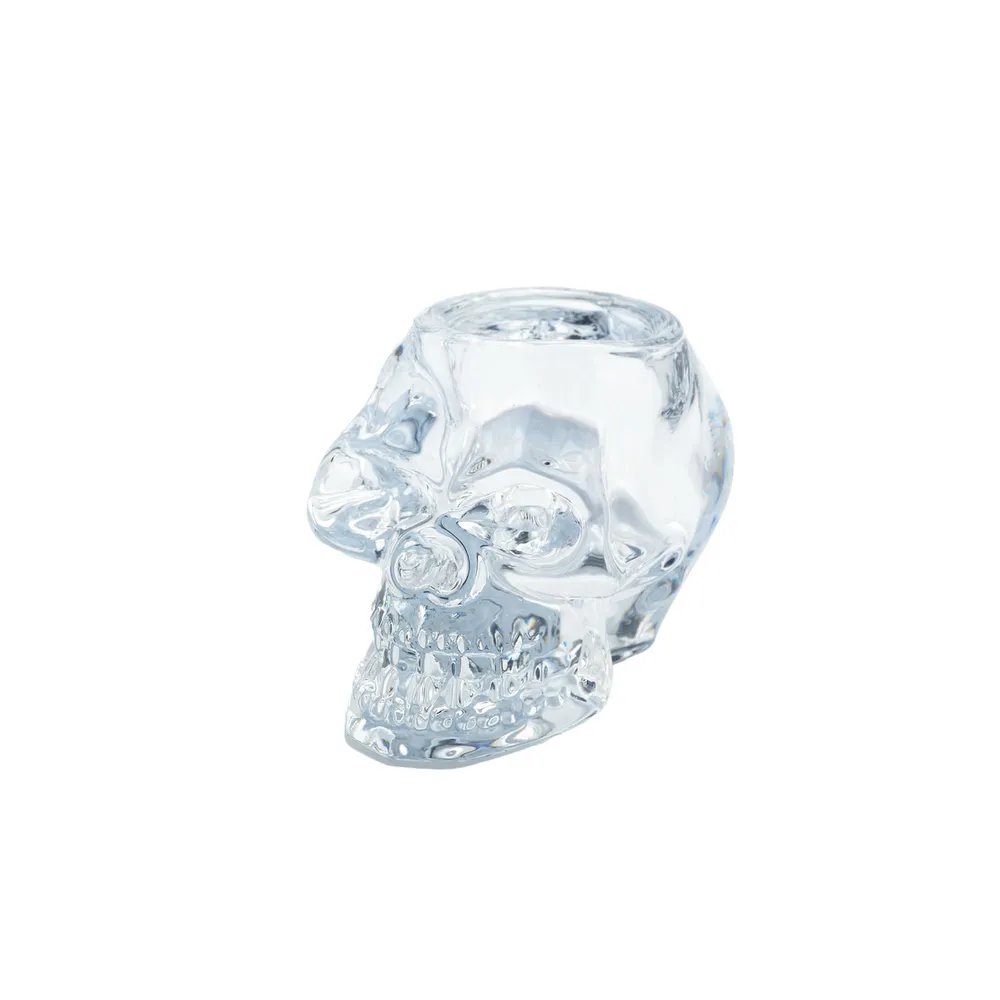 5″ Crystal Clear Skull Design Glass Candle Holder