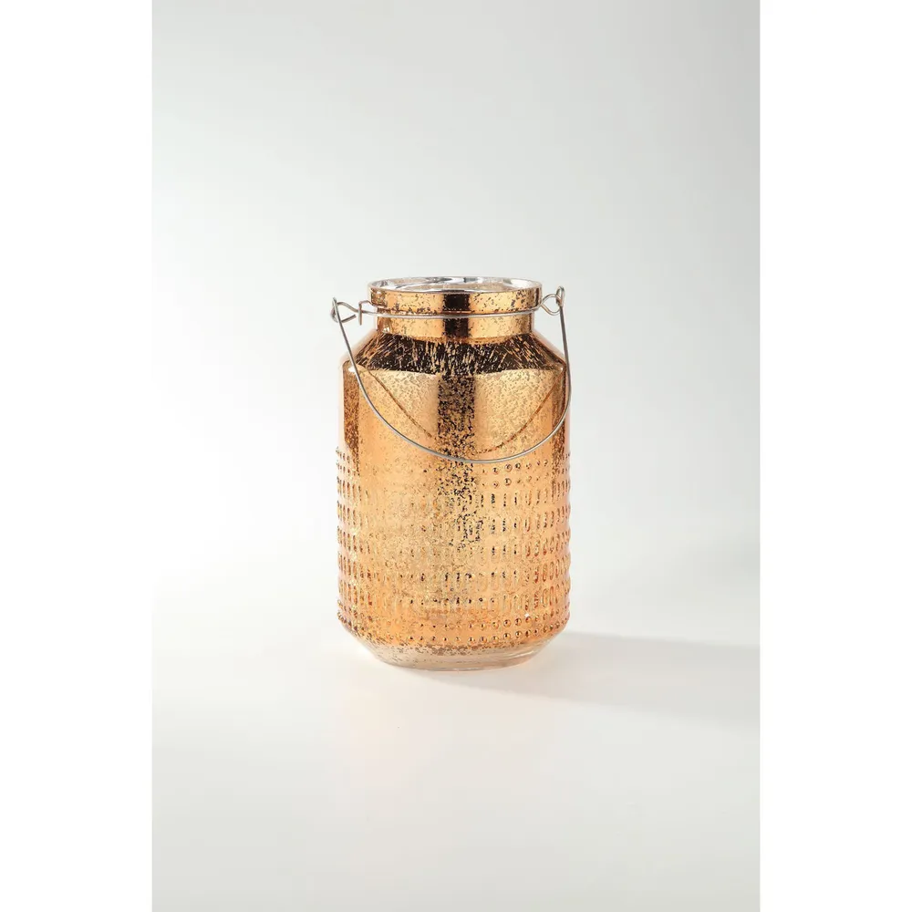 10.5″ Gold Cylindrical Mercury Hand Blown Glass Candle Holder